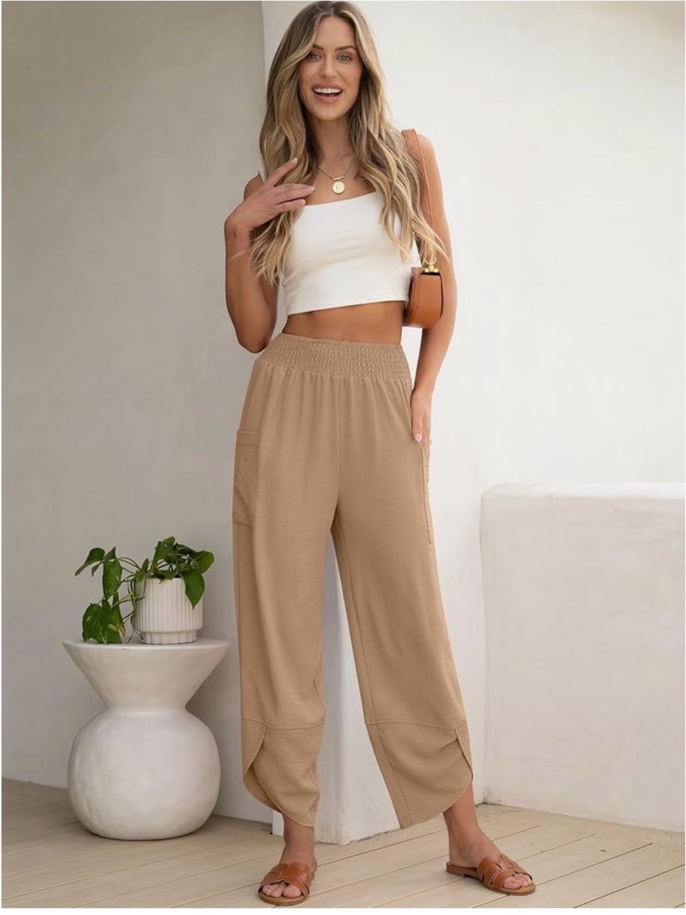 Relaxed High-Waist Khaki Lounge Pants